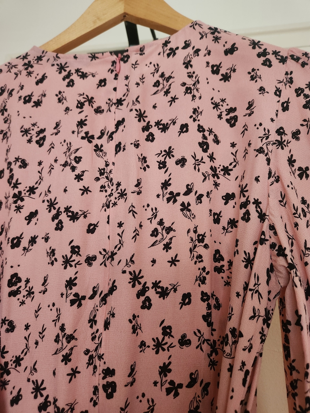 Uniqlo Pink Floral Midi Dress with Black Print